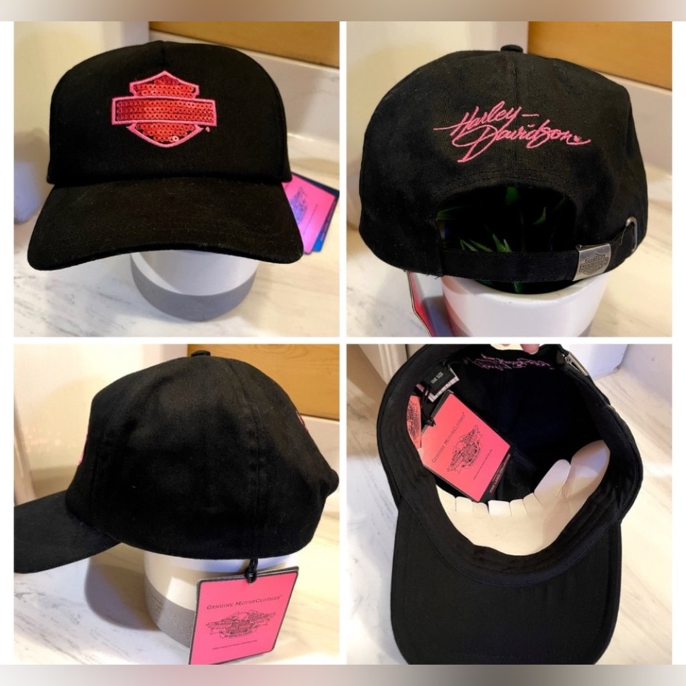 NEW Harley Davidson Pink Label Hat, Pink Sequin Bar Shield
